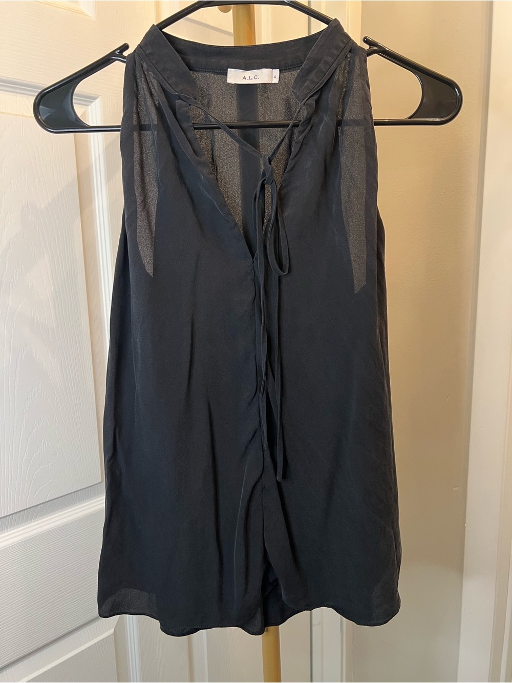 A.L.C. Black Sleeveless Tie-Front SILK Blouse